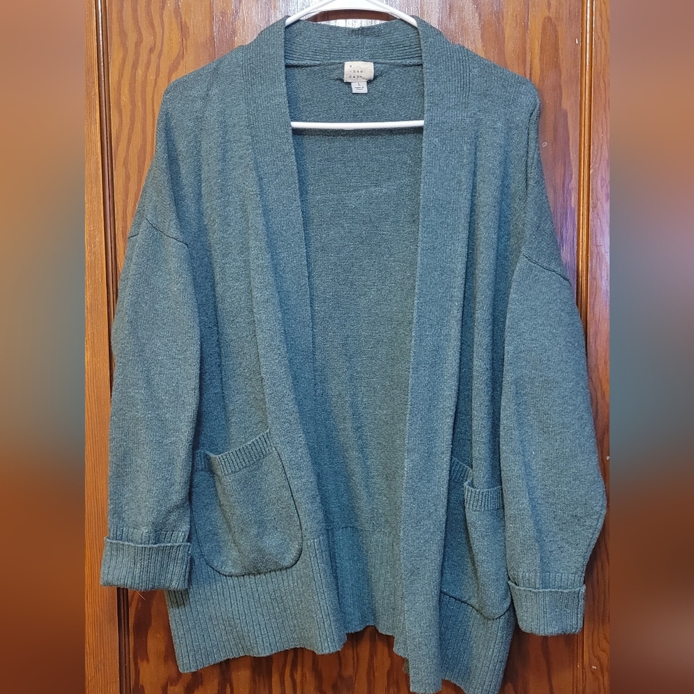Long blue-green cardigan